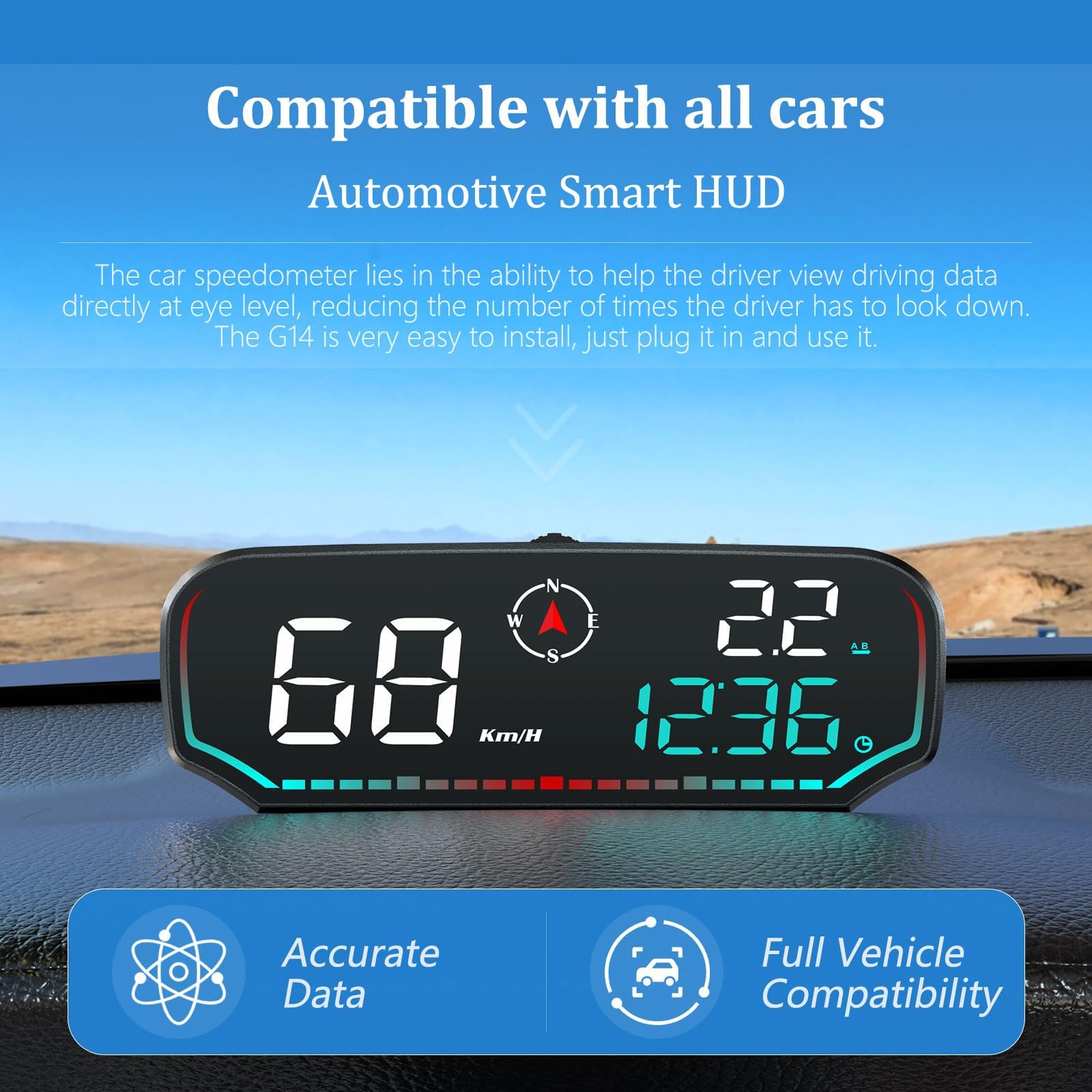 GPS Speedometer, Car Head Up Display, KM/H and MPH, Digital Speedometer Car MPH, with Speed Reminder and Fatigue Driver Reminder, Suitable for All Cars