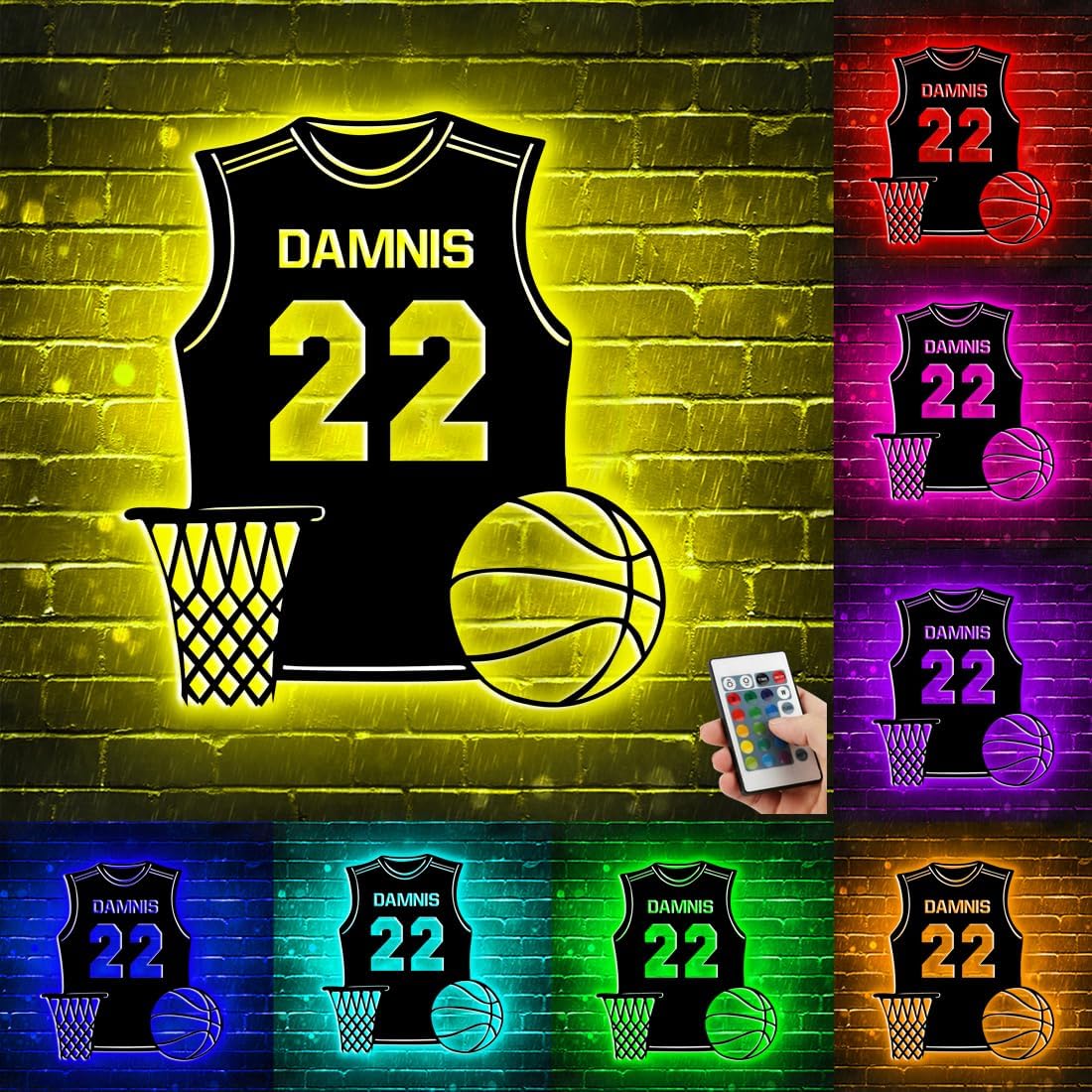 Personalized Basketball Jersey LED Sign, Custom Name Basketball Jersey Light up Sign 16 Colors Basketball Jersey Metal Wall Decor Lamp for Bedroom Birthday Christmas Gifts for Basketball Player Basketball Lover