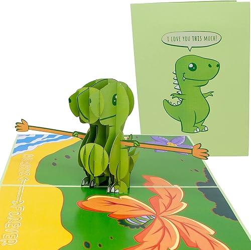 Miniatura 6 de Tarjeta de aniversario desplegable  Dinosaurio T Rex 3D I Love You This Much, Always and Forever  Tarjetas de primer aniversario de boda para esposo