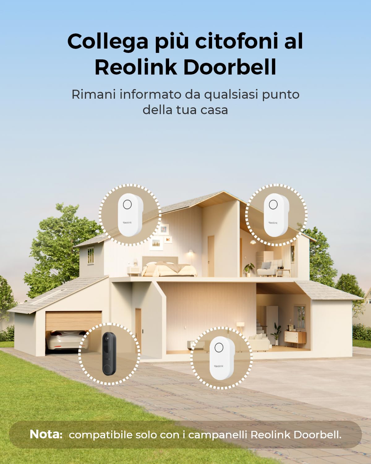 Reolink Chime Plus, Compatibile Doorbell Battery/WiFi/PoE con Versione Hardware V2 o Superiore, Funziona Doorbell a batteria, Plug & Play Facile, Controllo da Remoto tramite App