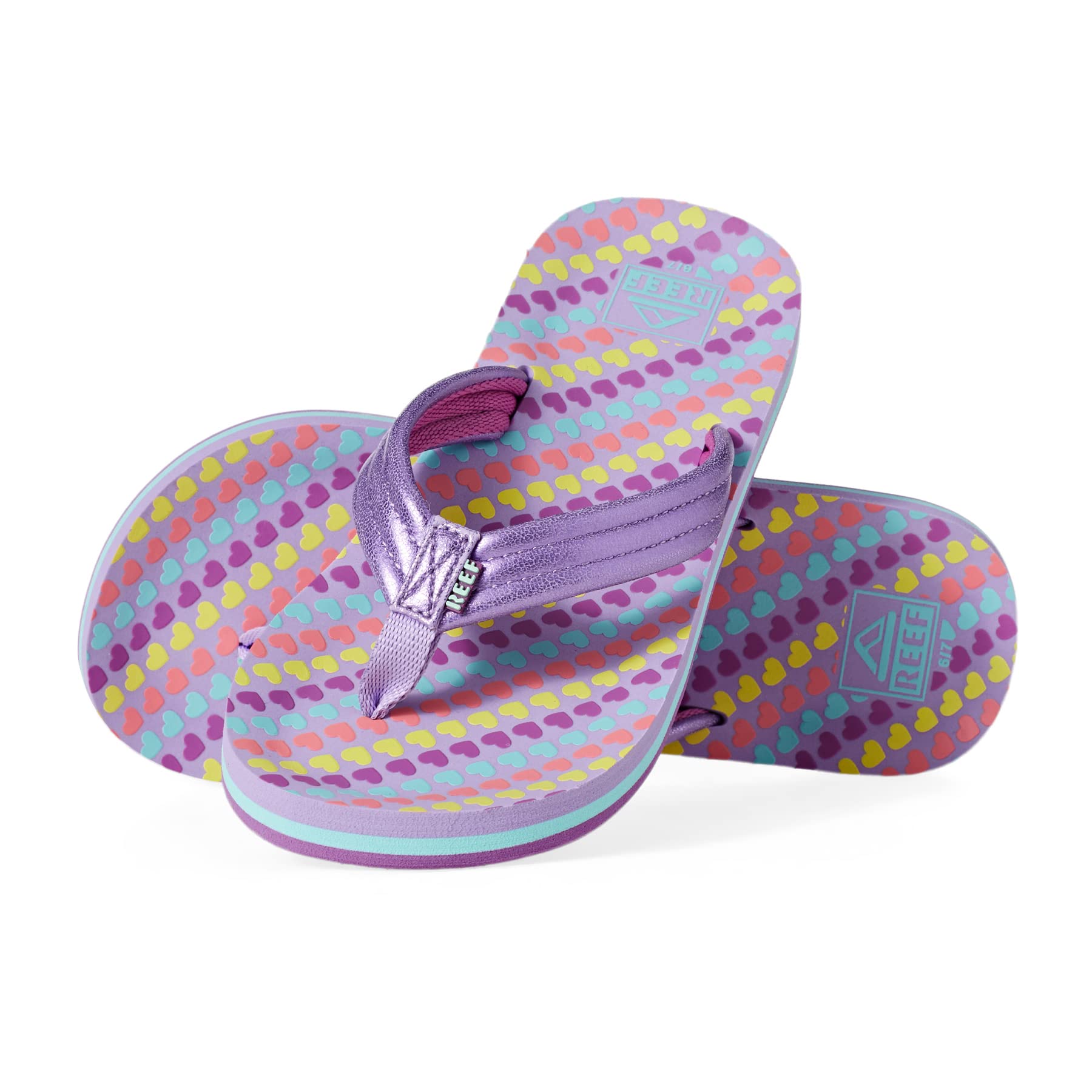 Kids Girls AHI Flip Flops - Lavender Heart
