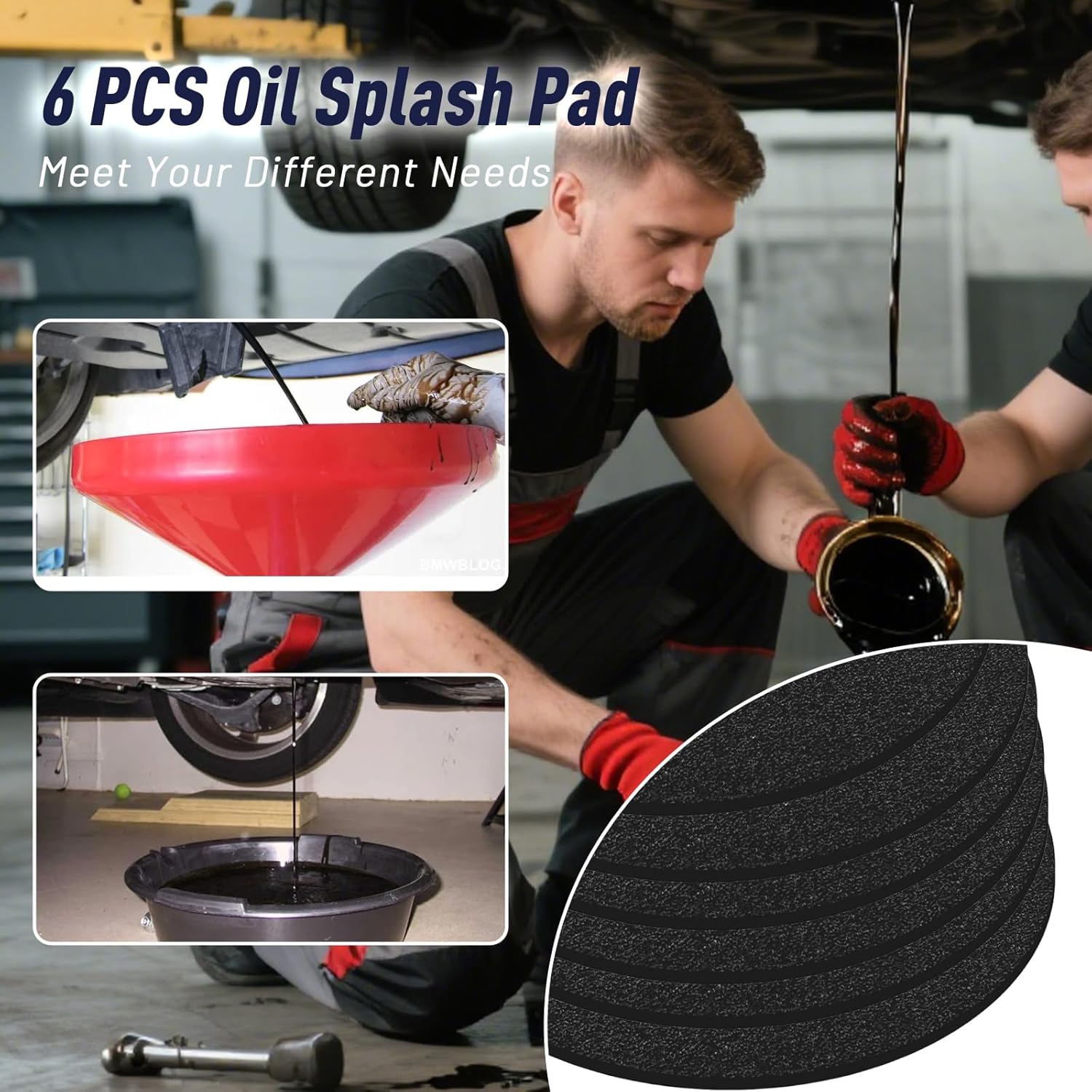 Goldmeet 6 Pack Oil Change Mat, 22'' Round Splash Pad for Oil Drain Pan, No Splatter Pad for Transmission Engine Changing, Heat-Resistant Cuttable Drip Pan Mat for Mechanic, DIY Automotive