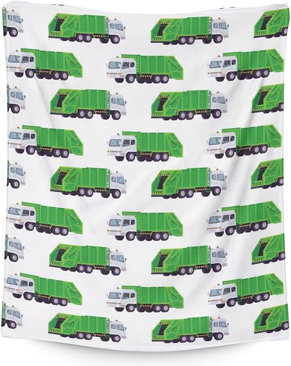 Mercuryelf Garbage Truck Blanket Gift - 60x80 Inches Modern Throw Blankets for Boys - White Soft, Fuzzy & Warm Throws for Bed, Couch