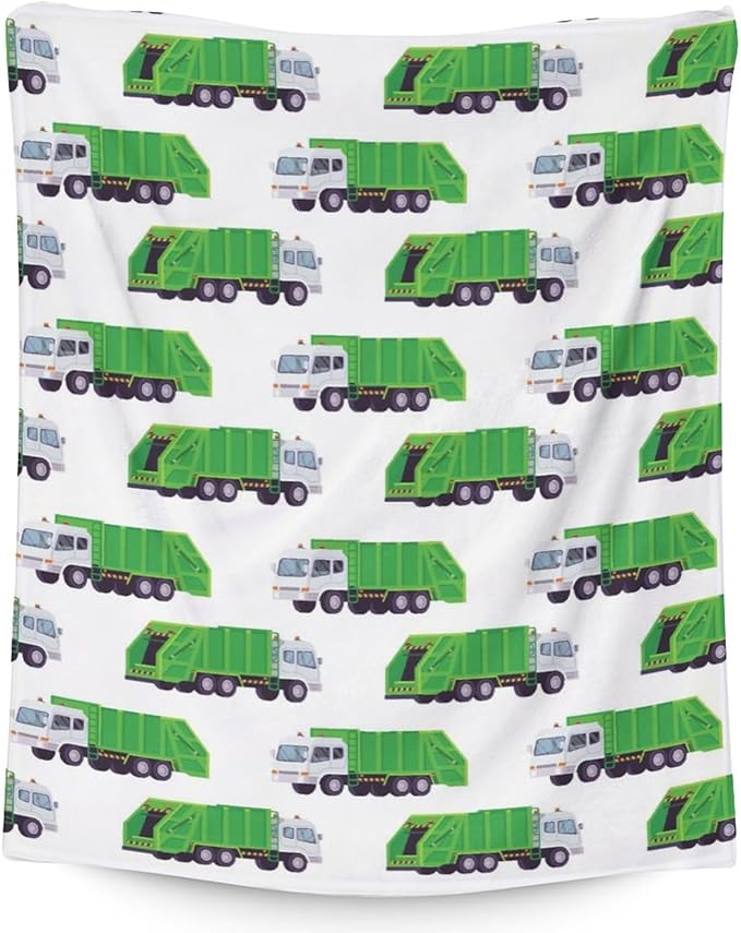 Mercuryelf Garbage Truck Blanket Gift - 60x80 Inches Modern Throw Blankets for Boys - White Soft, Fuzzy & Warm Throws for Bed, Couch