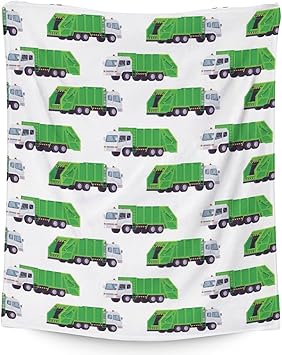 Mercuryelf Garbage Truck Blanket Gift - 60x80 Inches Modern Throw Blankets for Boys - White Soft, Fuzzy & Warm Throws for Bed, Couch