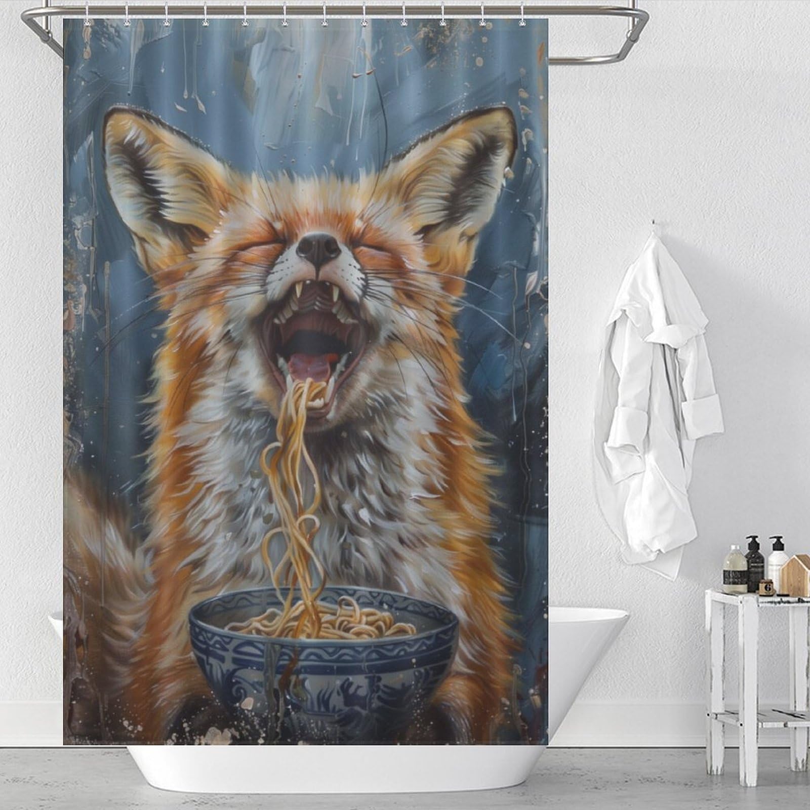 Rideau de douche renard lavable et élégant motif humour avec 12 crochets