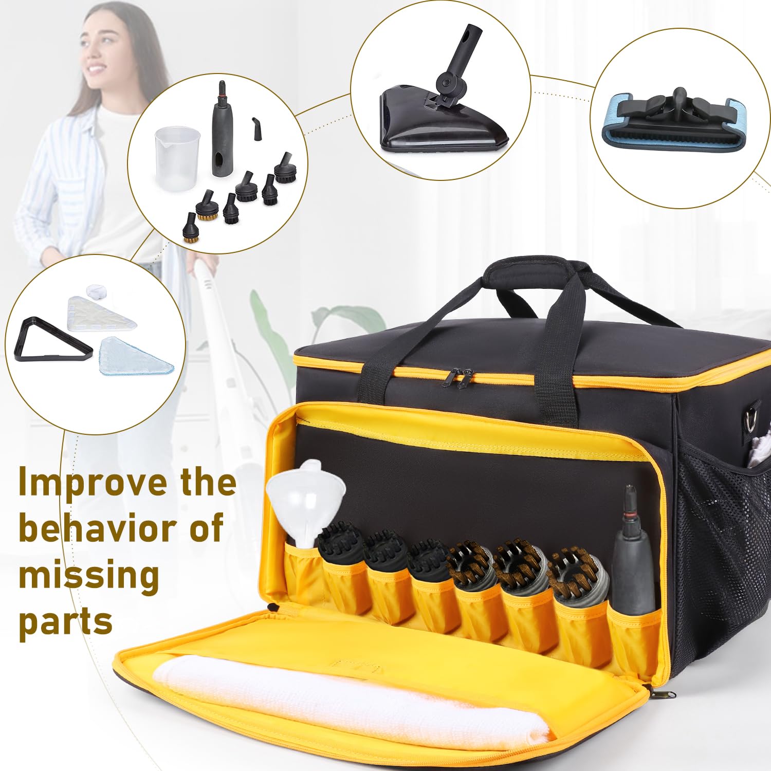 Yumt Adjustable Storage Bag Compatible with Wagner Spraytech C900134 Steamer Portable Steam Cleaner Carry Bag with Extra Pockets for Accessories (Bag Only)