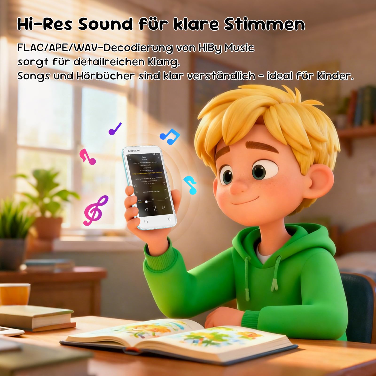 MP3-Player für Kinder, Kindersicherung, 16GB, unterstützt Spotify und Audible, Bluetooth und WLAN (Minzgrün) DE