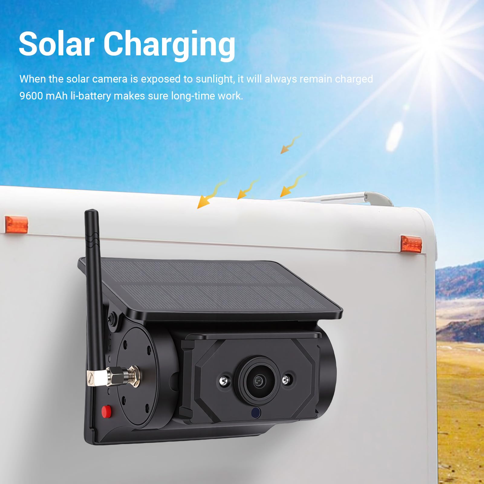 Walmeck Cámara de Respaldo Inalámbrica Solar Magnética WiFi 1080P HD Cámara de Marcha Atrás Recargable RV para Remolque Barco Caballo Cuello Cisne