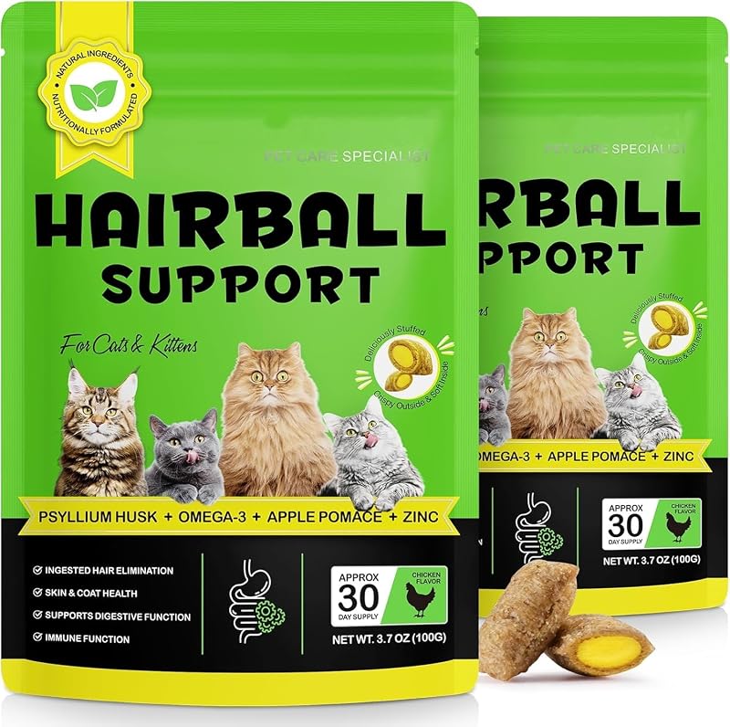 Suplemento em petiscos para gatos com psyllium, Ômega 3 e zinco Beyxdu, sabor Bacon, 60 mL