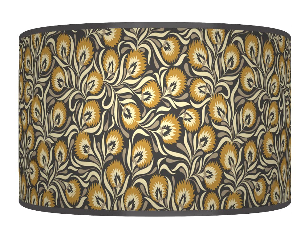 New Floral lampshade Ochre Mustard Grey Ceiling Light Drum Lamp Shade Handmade Floor Table or Ceiling Pendant Light Shade dz233 (40cm(16")