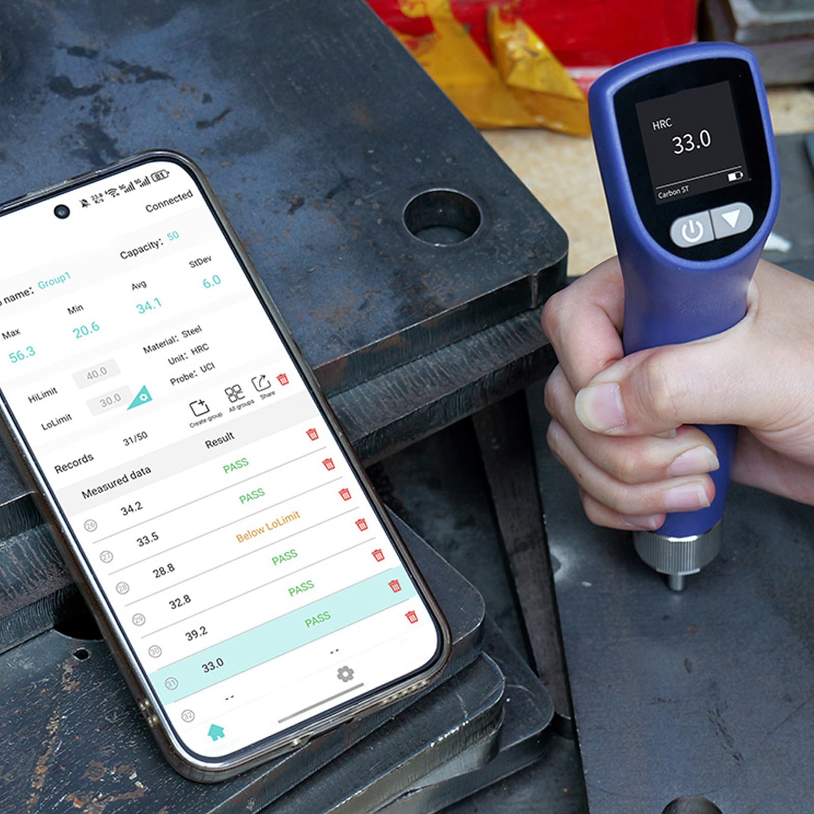 Fafeicy Durometro Ad Ultrasuoni, Durometro Digitale Portatile con Bilance HV HRC HRB HB, Doppie Testine e Spazio di Archiviazione Integrato, per Materiali Metallici e Pezzi Ultrasottili
