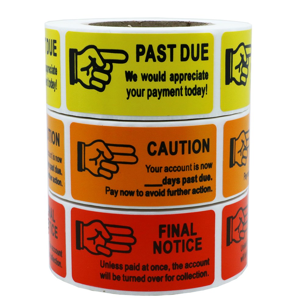 HYBSK1 x 2 Inch Receivable Collections Stickers 3 Popular Labels 500 Labels Per Roll