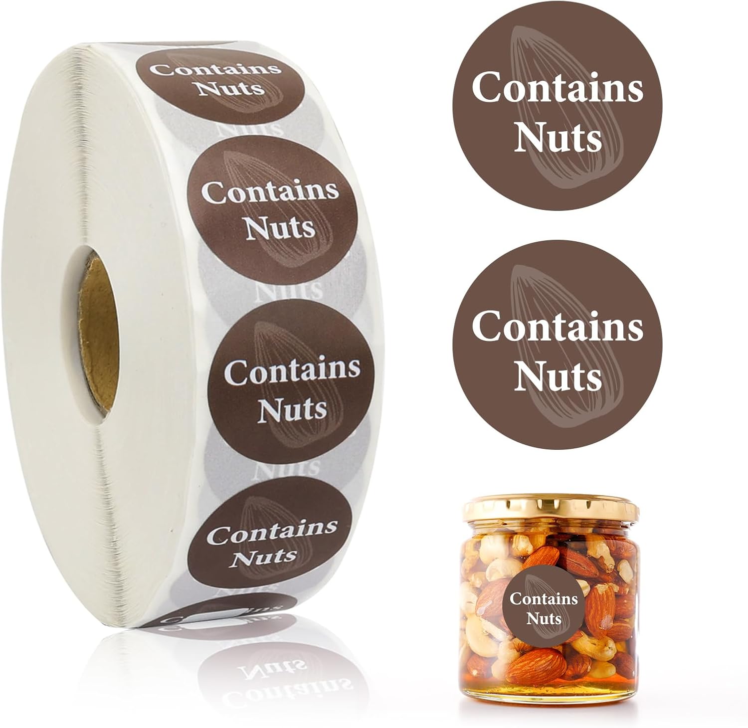 2000pcs Contains Nuts Stickers 1in Nut Allergen Warning Brown