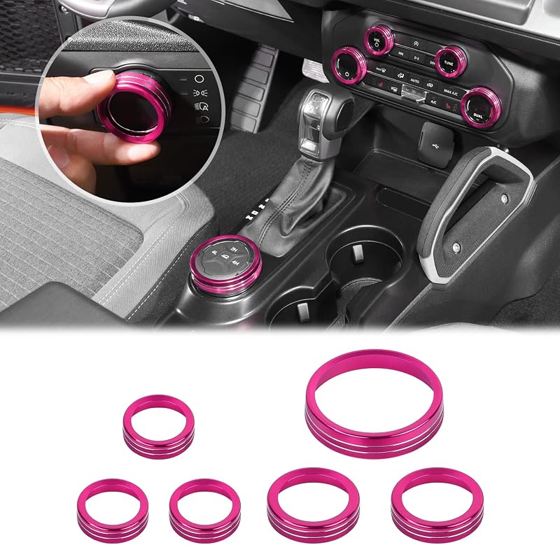 Kit de capas para botões do painel Ford Bronco JWWY em alumínio rosa – 6 peças