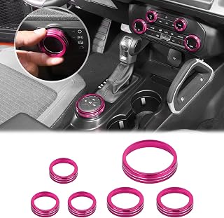 JWWY Air Conditioner Headlight Switch Knob 4WD Wheel Drive Trailer Gear Switch Knob Cover for 2021-2026+ Ford Bronco Accessories Aluminum Alloy 6PCS Pink（Don't fit Bronco Sport）