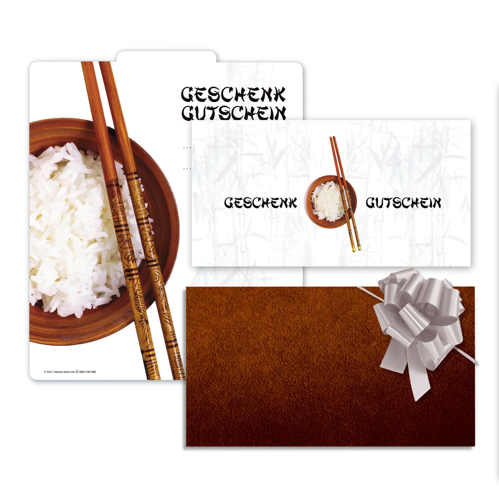 GESCHENKGUTSCHEINcom Gutscheine aufklappbar mit Umschlag/Schleife 25 Stück für China-Restaurants Asiatische Küche Gastgewerbe G214-2-25