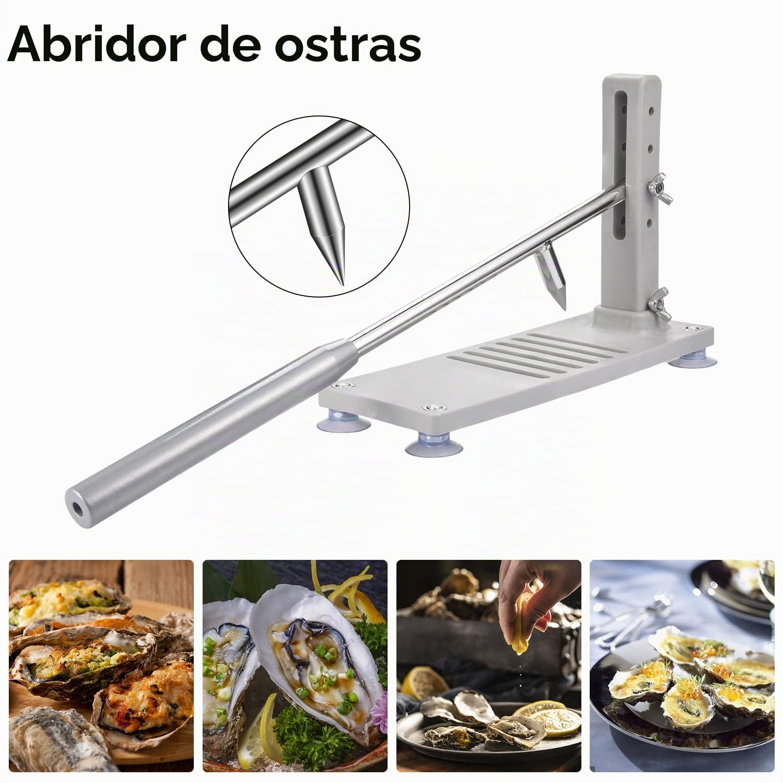 Abridor Ostras, Oyster Shucker Cuchillo para ostras Juego de herramientas Oyster Con 4 Alturas Ajustables, Acero Inoxidable, con Guantes&Base Antideslizantes Herramienta para Mariscos Almejas