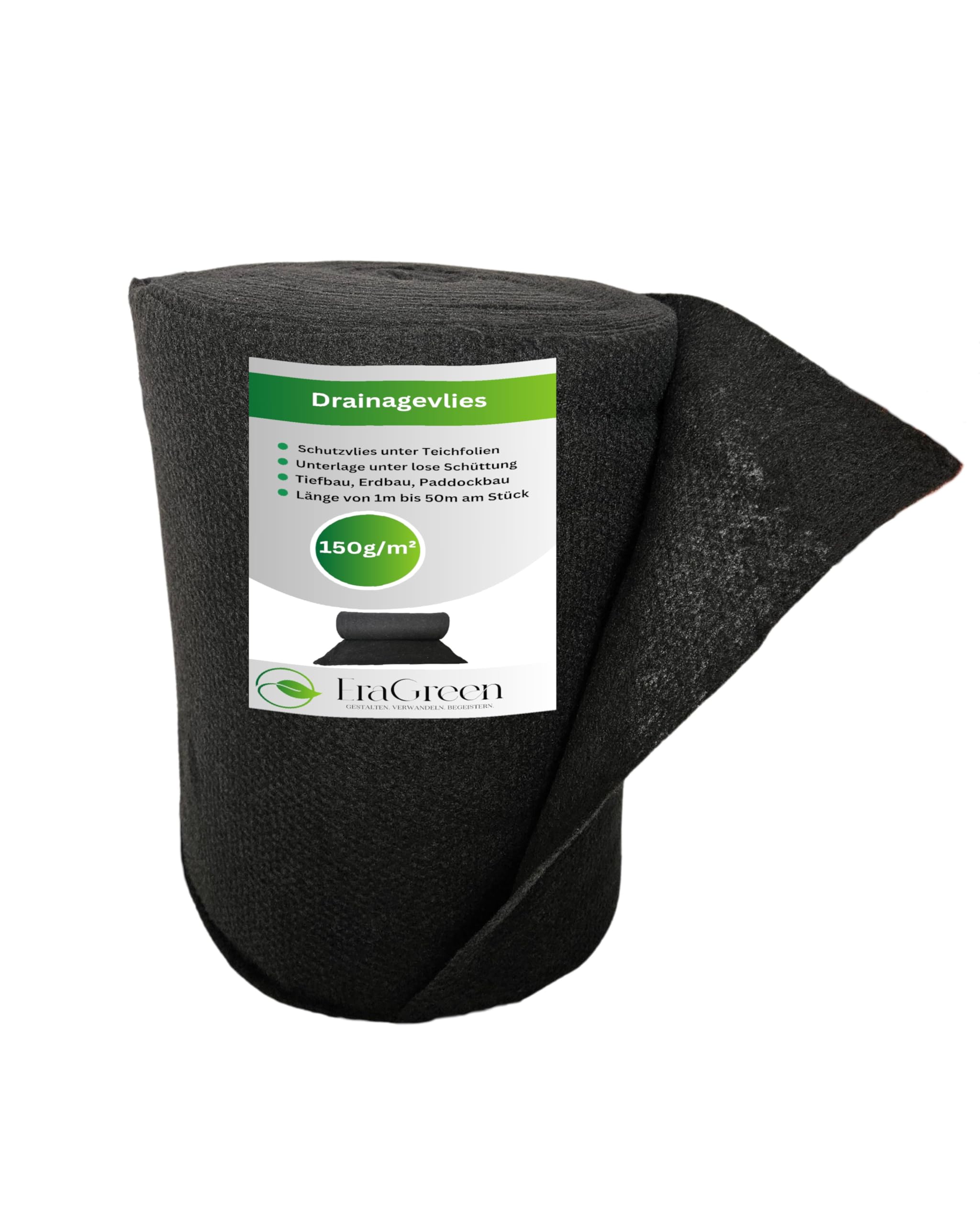 EraGreen Premium Drainagevlies 0,5m x 20m - Trennvlies 150g/m² wasserdurchlässig - Filtervlies, Trennvlies für Hochbeete und Blumentöpfe - schwarz