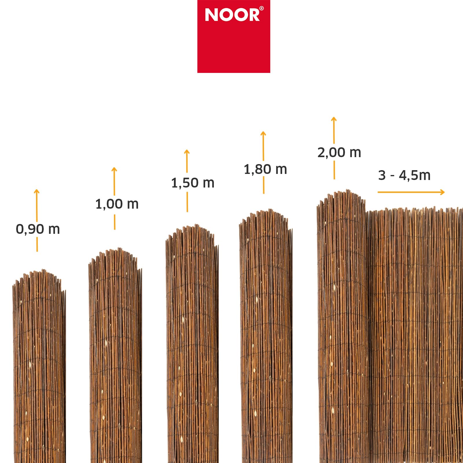 NOOR Weidenmatte DELUXE - Sichtschutzmatte Weidenzaun - Natur 0,9 x 4,5 m | Hochwertiger Sicht- & Windschutz aus Weidenzweigen für Garten, Terrasse & Balkon - robuste Zaunblende mit verzinktem Draht