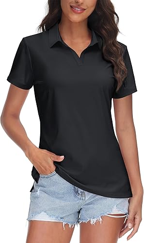 TACVASEN - Camiseta tipo Polo de mujer con cuello en V, UPF 50+, manga corta, protección solar, secado rápido, polos de golf con cuello