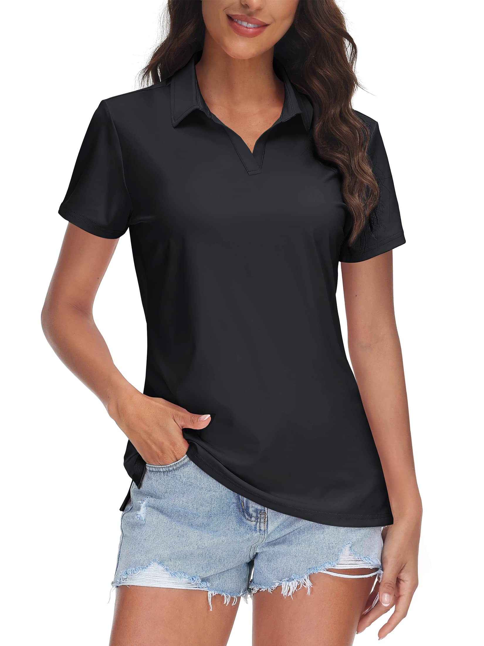 TACVASEN Women's V-Neck Polo Shirts UPF 50+ Short Sleeve Sun Protection Quick Dry Golf Polos Collared Shirt