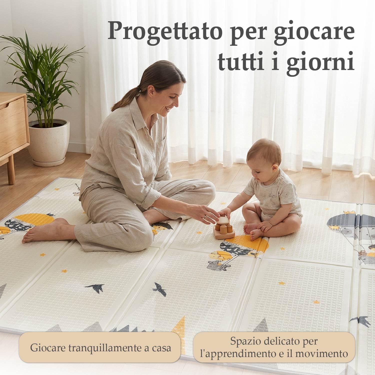 Tappeto Gioco Bambini Pieghevole con Trasportino | Alta Densità XPE Schiuma Non Tossica, Impermeabile e Facilità di Pulizia | Tappeto Neonato Gattonamento da Terra Imbottito 180×150 cm
