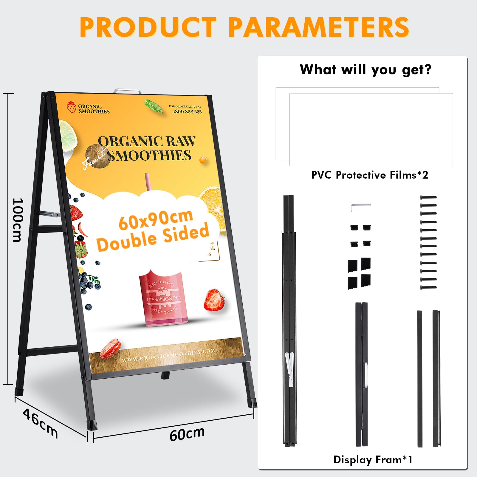 YUCHENGTECH Cavalletto Pubblicitario per Esterno con Maniglia 60X90cm Porta Poster Bifacciale Supporto per Poster da Terra In Metallo Totem Pubblicitario per Bar Ristoranti Mostre Esterni