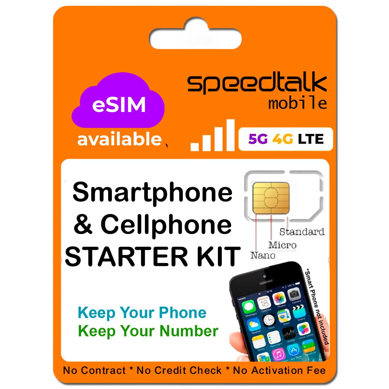 Pre-Paid eSIM and SIM Card Starter Kit – No Contract Wireless Plans $5mo Talk Text Data Unlimited Plans - Cellphone 5G 4G LTE Apple iPhone, Android Smart Phones