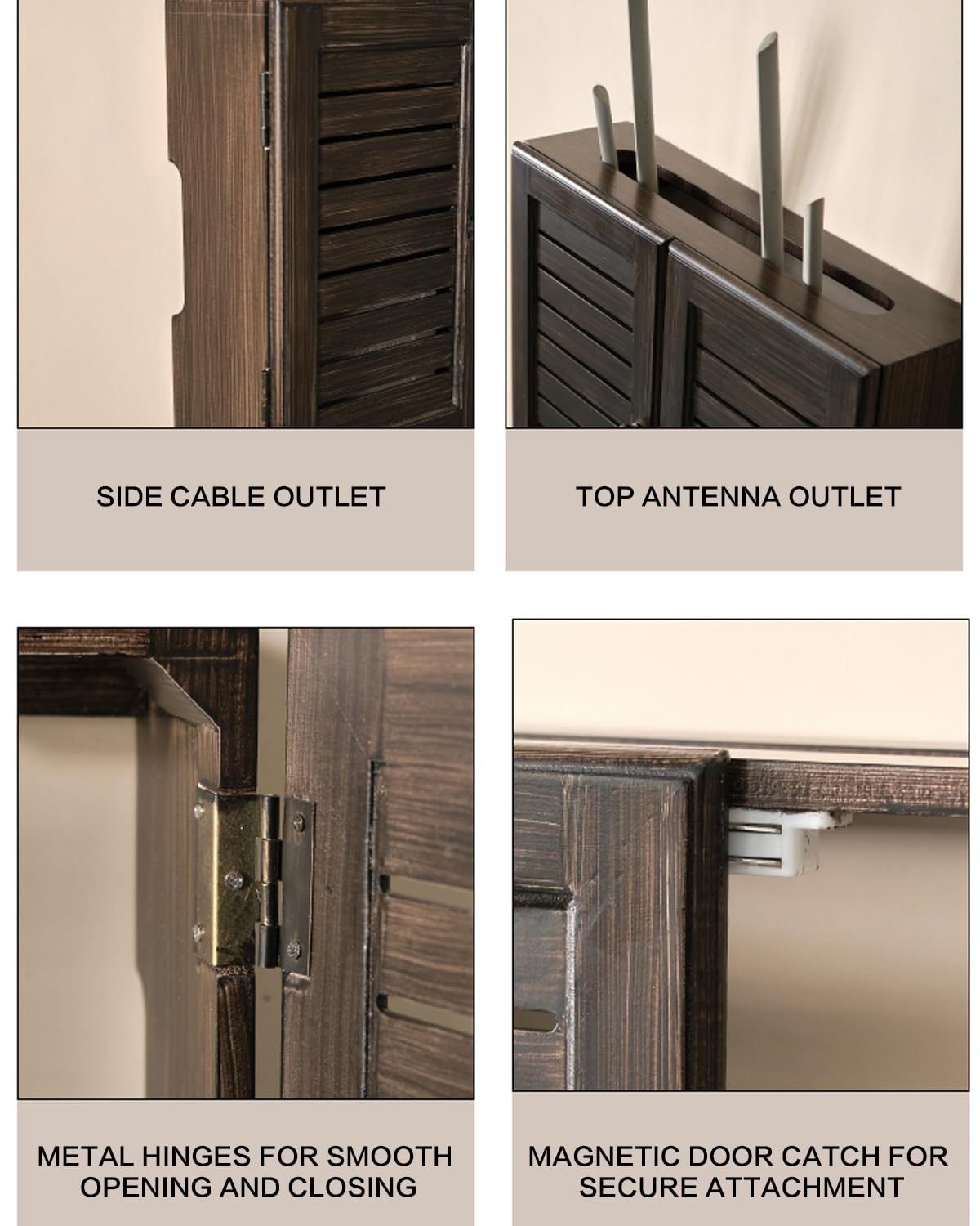 Armoire de rangement murale en bois pour routeur WiFi - Modem décoratif et boîte à câbles - Forte capacité de charge - Design rétro pour la maison et le bureau - 47 x 28 x 9,5 cm