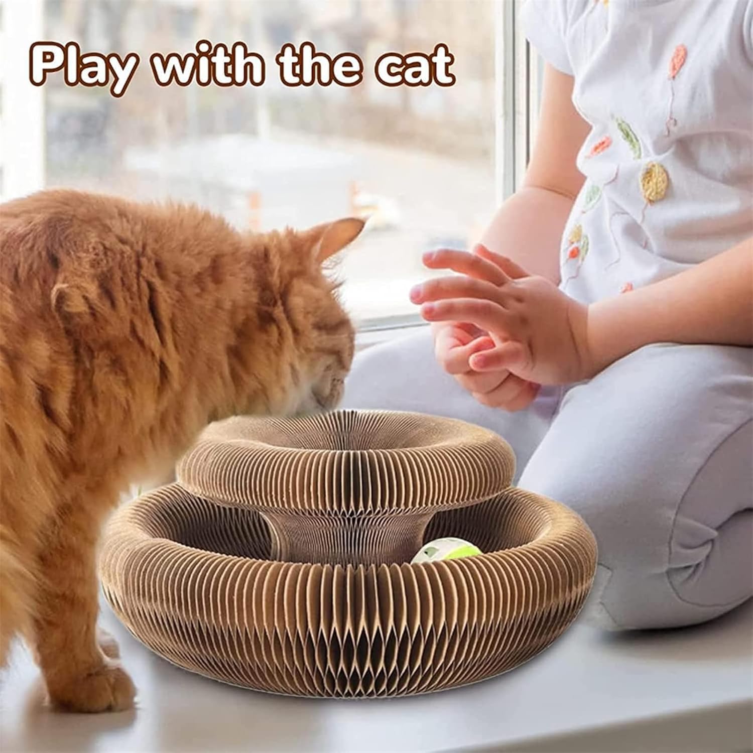 Cat Toy, Interactive Cats Scratching Cardboard Foldable Cats Scratch Board Toy with Bell for Indoor (2PCS)