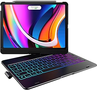 typecase iPad 11 Pro Case with Keyboard: (11-inch, 2022) - 360° Rotatable Wireless Keyboard Case - 10 Colors Backlight & Pencil Holder for iPad Pro 11 4th & 3rd & 2nd & 1st Gen & iPad Air 10.9 - Black