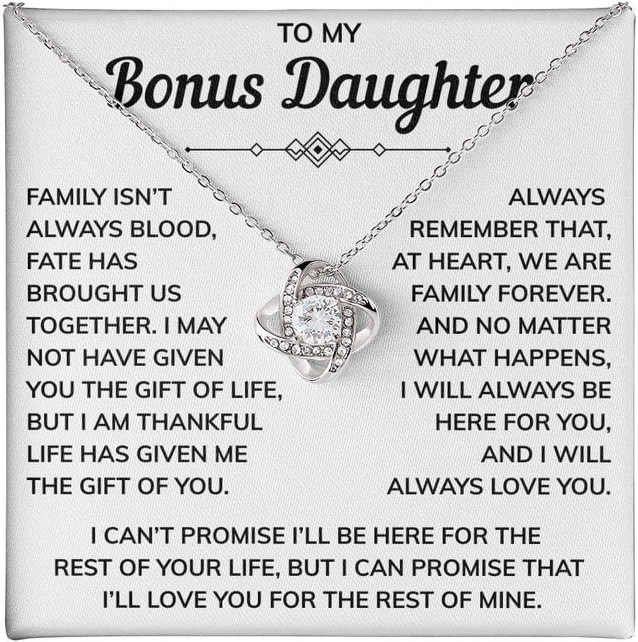 To My Beautiful Bonus Daughter Necklace From Mom & Dad With Heartfelt Message Card Perfect for Birthday, Graduation, Christmas to Stepdaughter Pendant, Bonus Daughter Gifts