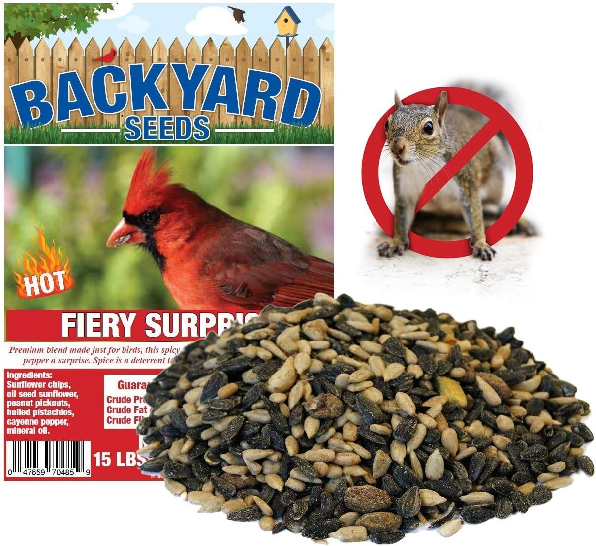 CountryMax Backyard Seeds Fiery Surprise Spicy Bird Seed Blend – Hot Cayenne Pepper Bird Seed – Squirrel Resistant Wild Bird Food (14 Pounds)
