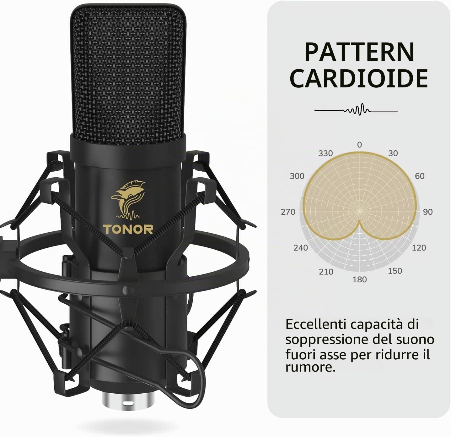 TONOR Microfono a Condensatore, Microfono Professionale Cardioid XLR con Braccio, Supporto Antiurto, Filtro Pop per Registrazione, Podcasting, Voice Over, Streaming, Home Studio, YouTube, TC20