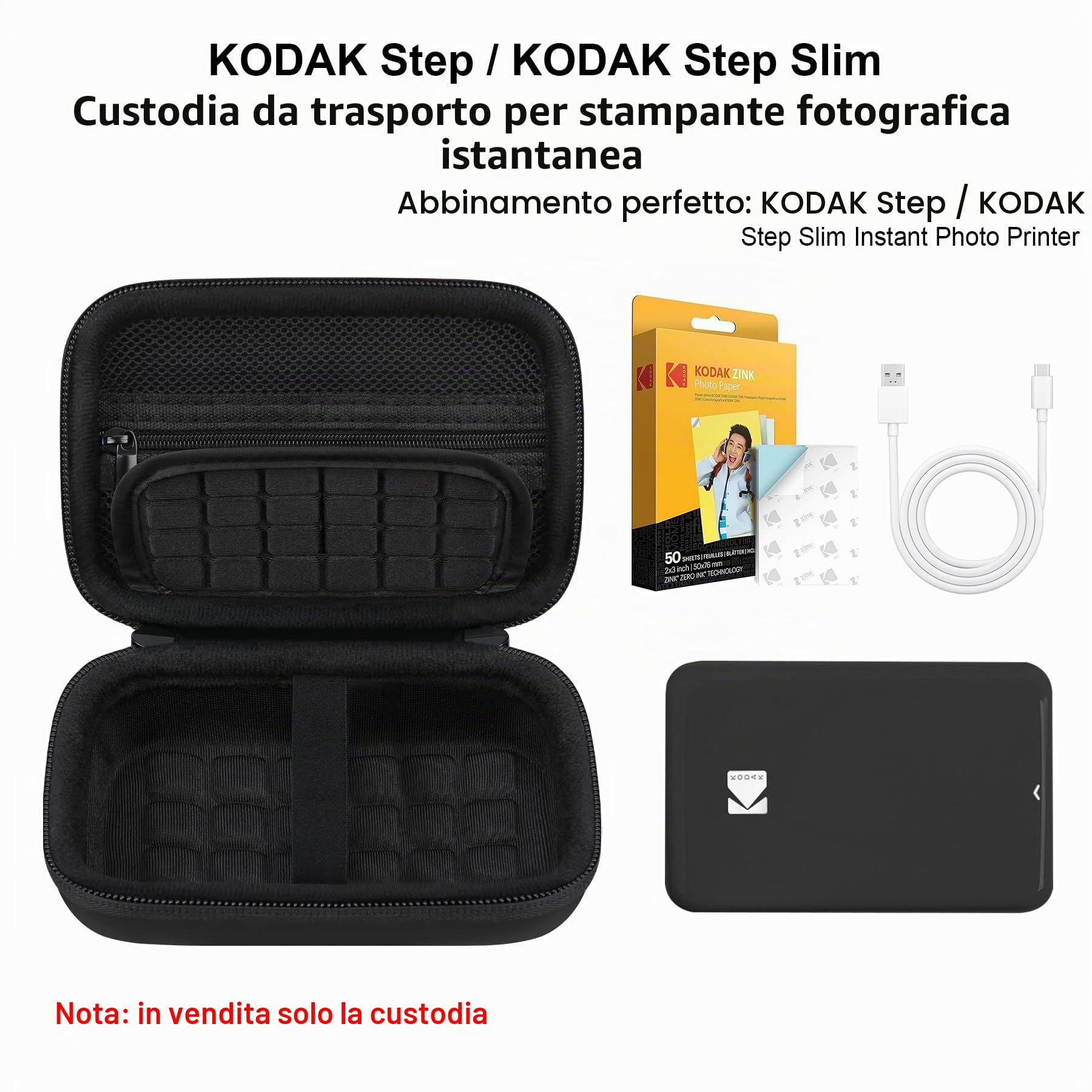 Elonbo Custodia per Kodak Step/Kodak Step Slim Wireless Mobile Instant Photo Mini Stampante a colori, Portable Picture Printer Travel Holder Bag. Nero