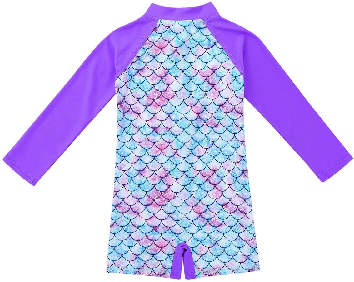 Hansber Infant Girls One Piece Mermaid Rash Shirt Swimsuit Front Zipper Fish Scales Bathing Suit