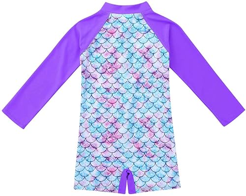 Miniatura 4 de JEATHA Traje de baño de manga larga para bebés y niñas con estampado de escamas de pescado con protección solar UPF 50+