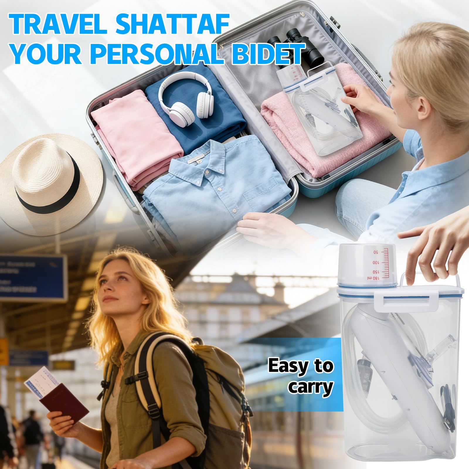 Bidet Portatile Post Parto, Bidet Portatile da Viaggio, Peri Bottle Post Parto con 2.5l Serbatoio, Ricaricabile Bidet Elettrico Portatile, Attività All'aperto Campeggio Bottiglia Spray a Mano