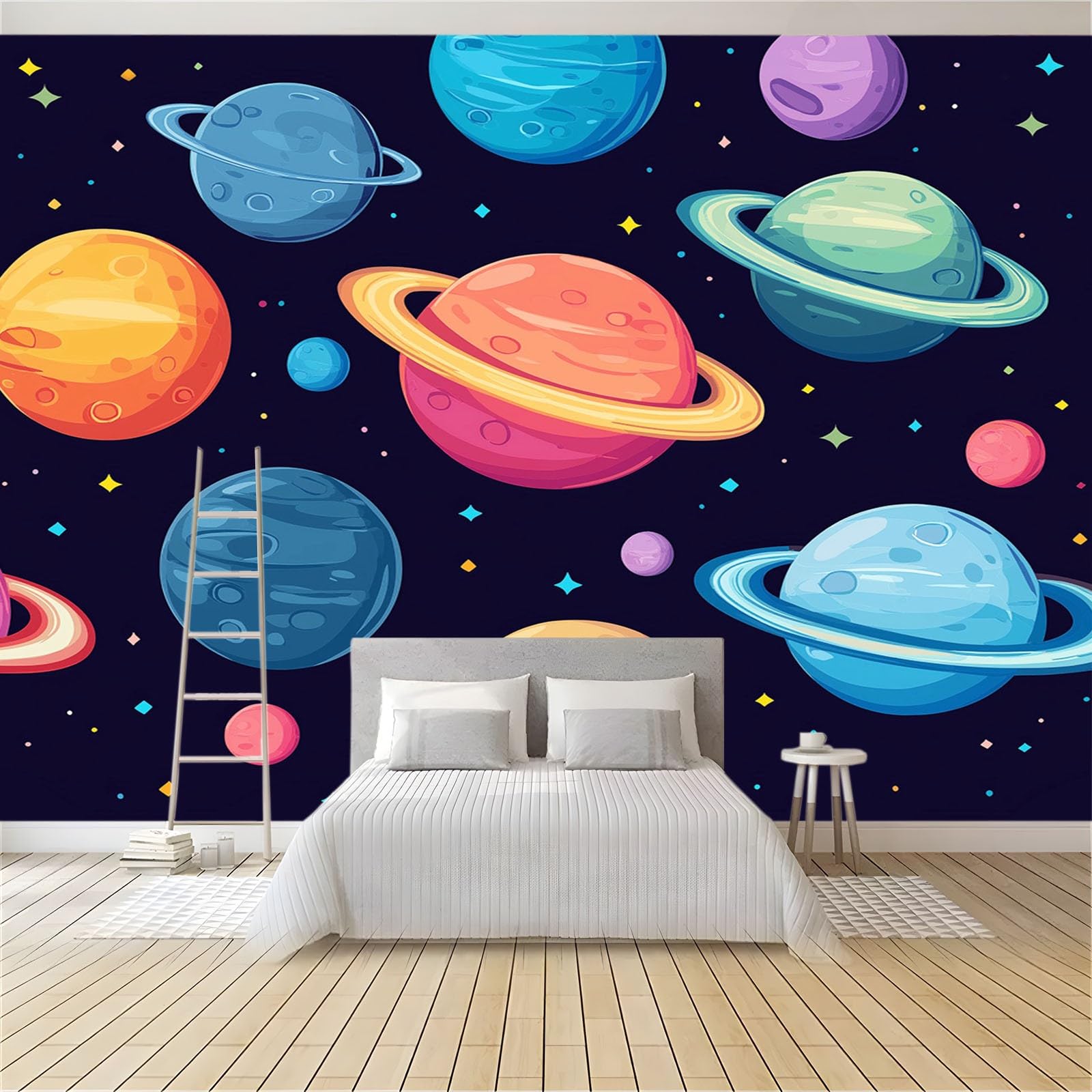 Papier Peint 3D Planète de bande dessinée Panoramique Peinture Murale Interieur 250x175 cm pour Salon Chambre à Coucher D'Enfant Maison Décoration Murale