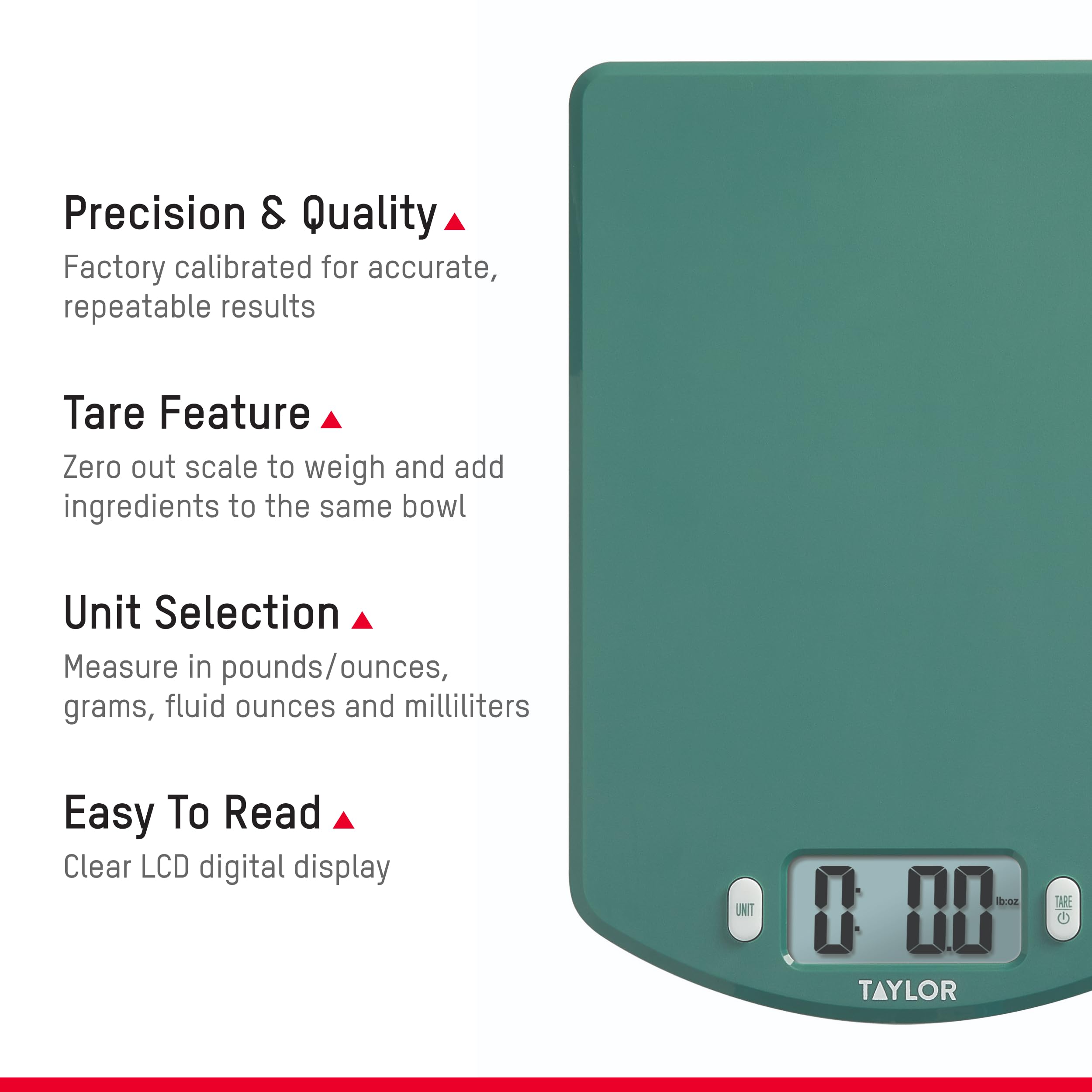 Taylor Digital Kitchen Food Scale - 11 Lb Capacity, Made From Ocean Bound Plastic, Teal, Precise For Baking & Cooking