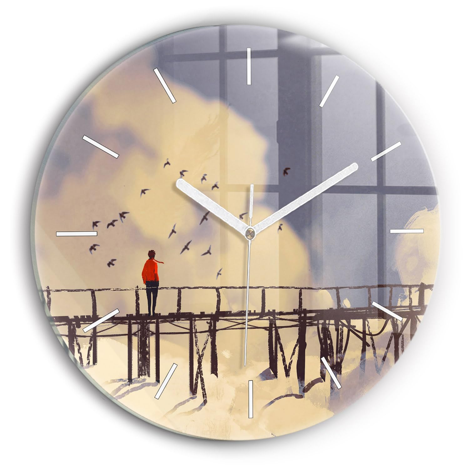 Horloge en verre 30 cm moderne Wallfluent au mécanisme silencieux pour décoration murale