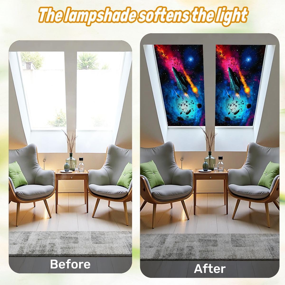 Fluorescent Light Covers for Ceiling Lights Spaceship Around Planetary System Nebula Stars 3D Easy to Install Magnetic Light Filter for Classroom Office Hospitals School Home Decor
