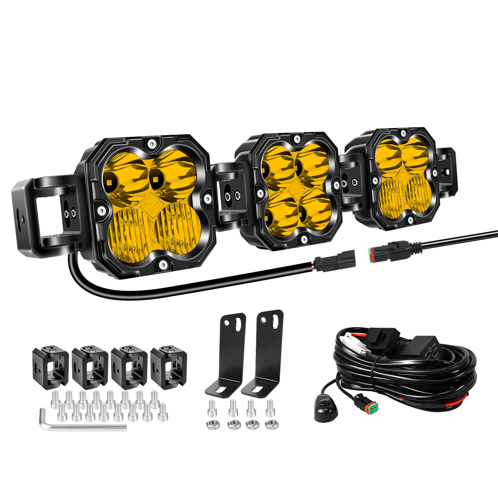 Willpower Listwa świetlna LED 54 cm 21" 90 W 7500 LM Pręty świetlne LED 12 V 24 V długi zasięg do ciągnika samochodowego 4x4 Ciągnik samochodowy Łódź terenowa, 3500K żółty, IP67 wodoodporny, z