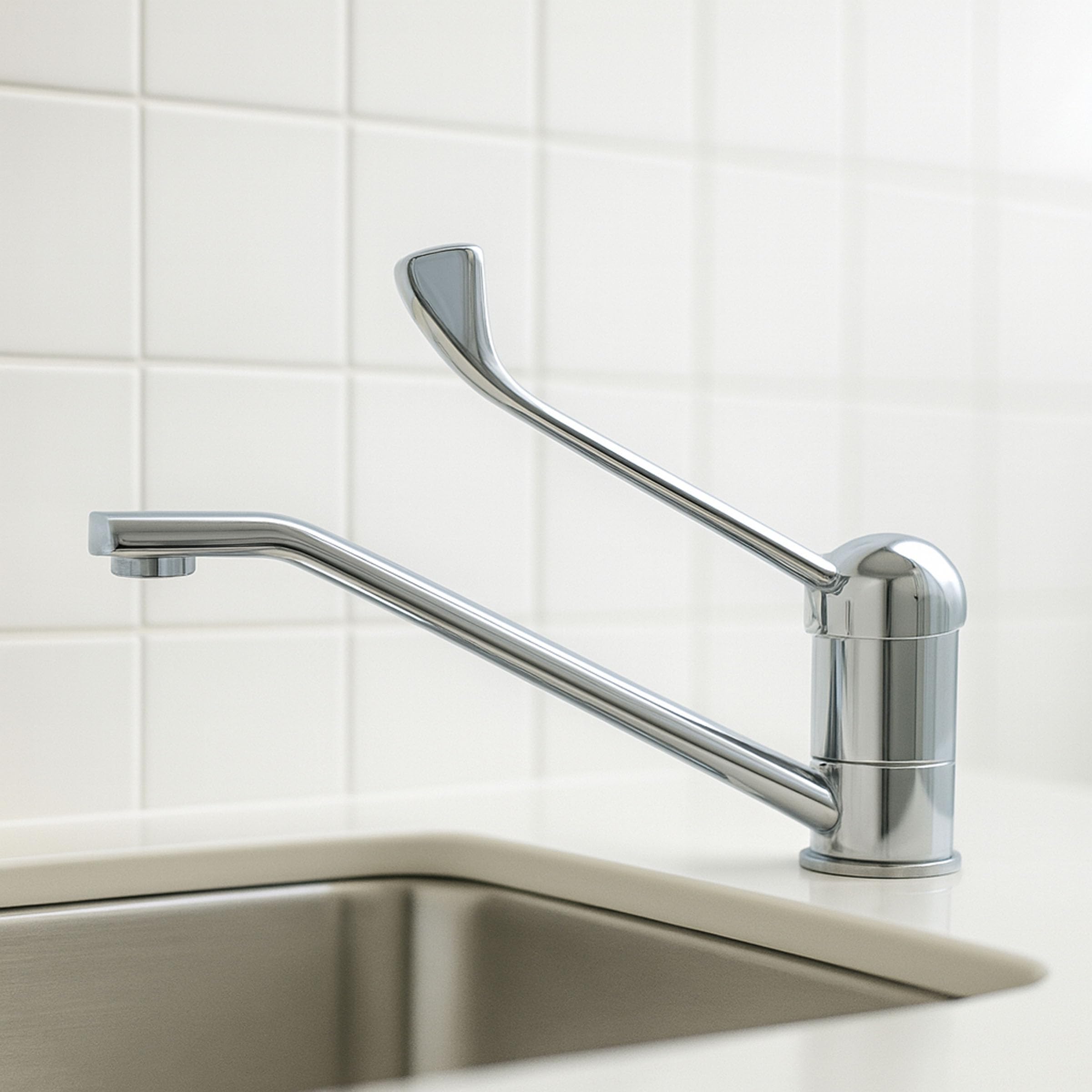 Hygienearmatur Küchenarmatur Klinikarmatur, Küchen Wasserhahn mit langem Hebel, Arztgriff zur Ellenbogen Bedienung und schwenkbarem Auslauf für Klinik, Arztpraxis, Labor und Werkstatt