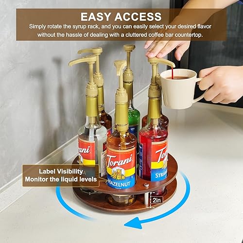 Miniatura 3 de SHILFID Organizador giratorio para jarabe de café, soporte para botellas de jarabe para estación de cafetería, 7 botellas de almacenamiento, bandeja