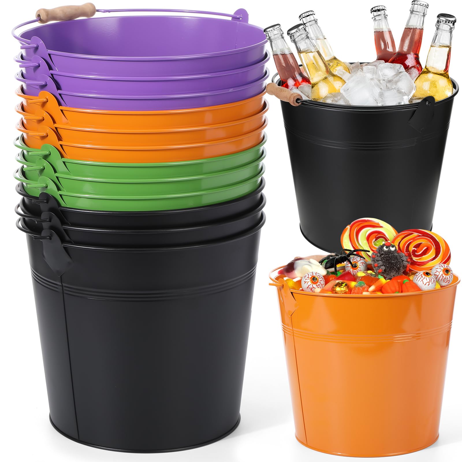 Didaey 12 Pcs Galvanized Metal Beer Buckets, Handle,Green Purple Orange