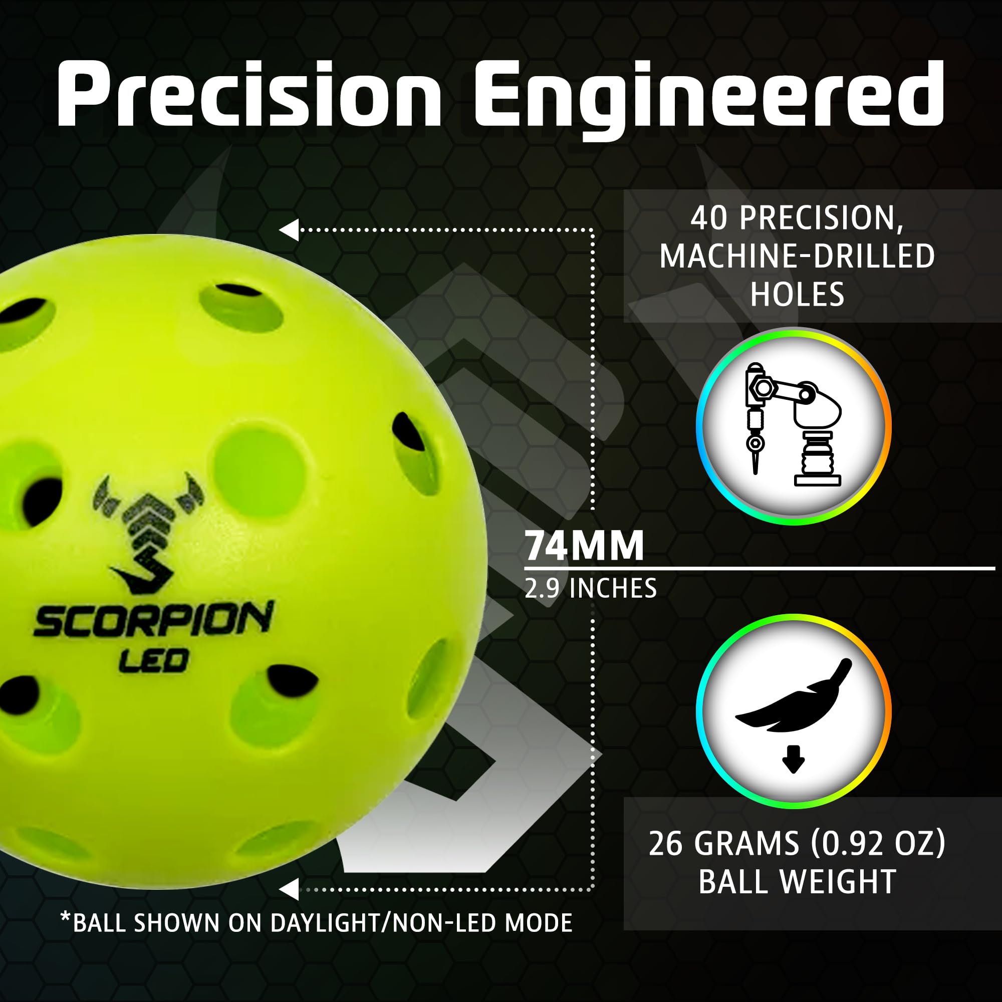 SCORPION Palline da pickleball a LED, confezione da 6