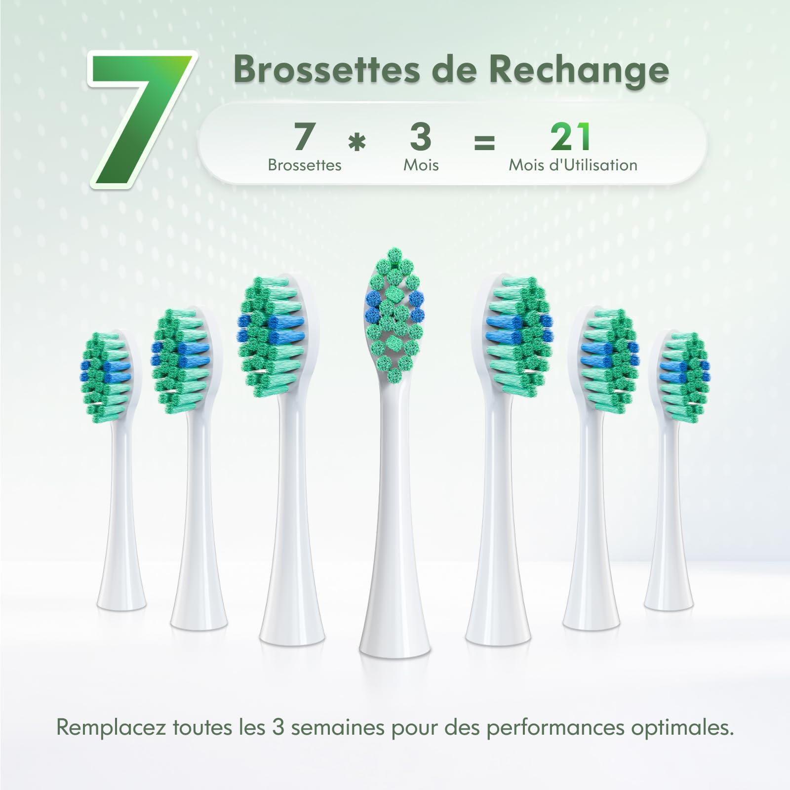 Brosse à dents électrique pour adultes et enfants, rechargeable, sonique, avec étui de voyage, support et 7 têtes de brosse, 6 modes et 3 intensités, minuterie de 2 minutes (Vert)