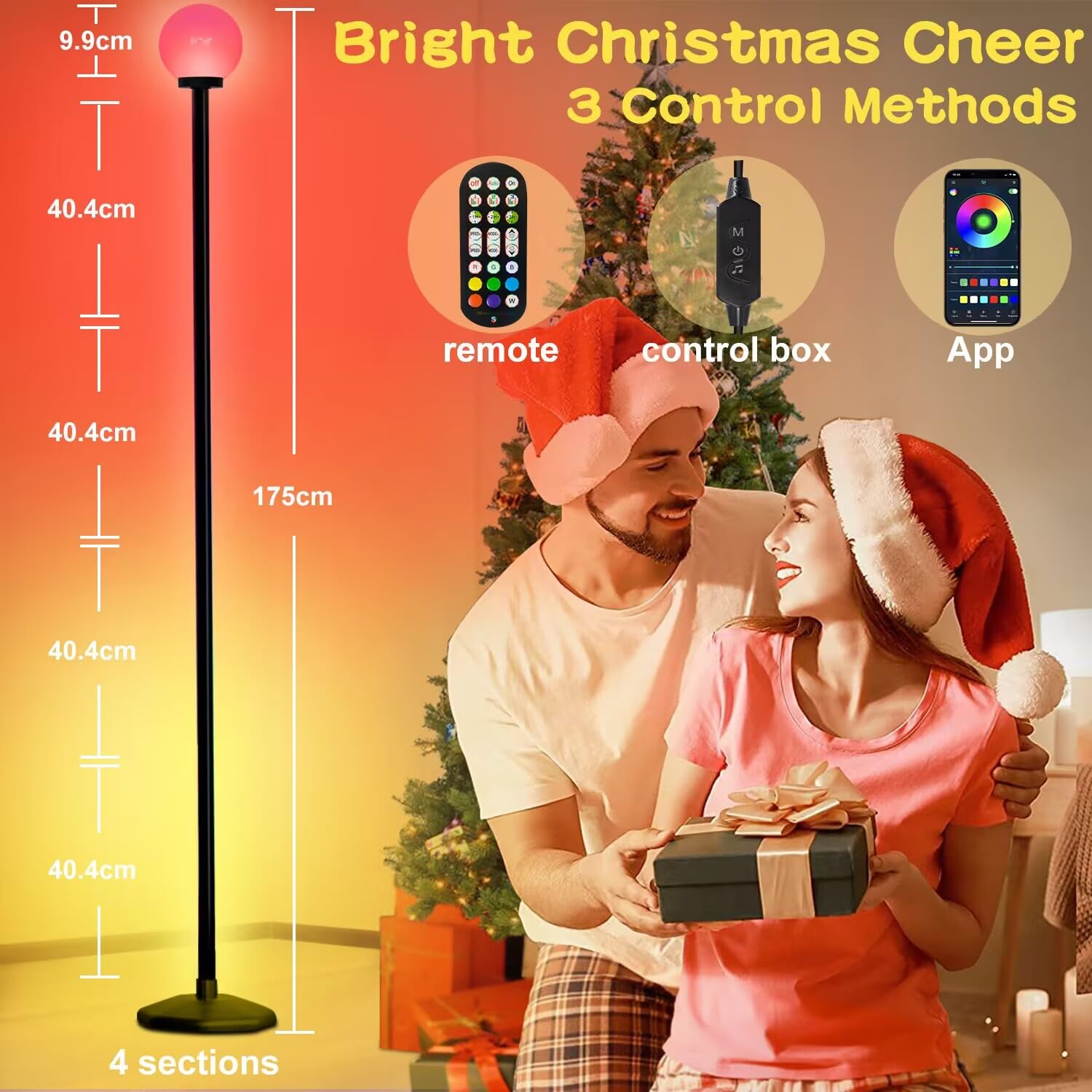 KingSom Lampa podłogowa LED, 175 cm, lampa narożna RGBW ze światłem kulistym, inteligentna lampa podłogowa z pilotem i aplikacją Bluetooth, 16 milionów kolorów, synchronizacja muzyki, nowoczesna lampa
